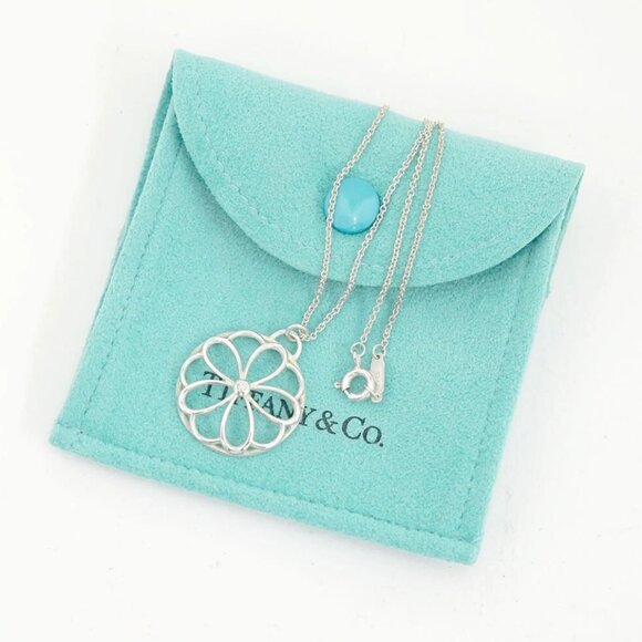 Tiffany & Co. Diamond Flower Circle Necklace 16" Silver 925 Auth w/Bag #24588 - Picture 7 of 7